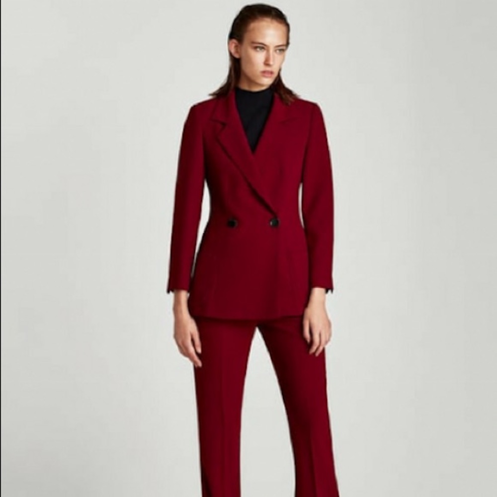 ZARA burgundy red flared trousers size XS NWT